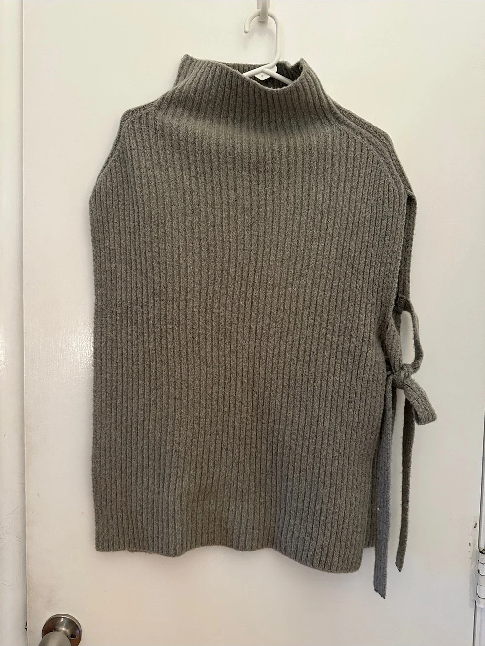 Mijeong Park - Ribbed Funnel Neck Knit Poncho - Light Gray - Picture 3 of 7
